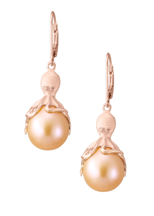 14 Karat Yellow Gold Octopus Pearl Earrings