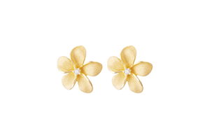 14 Karat Gold Diamond Plumeria Earrings
